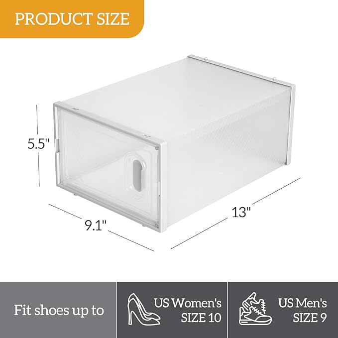12 Pack Large Shoe Storage Boxes Organizers Clear Plastic Stackable, Modular Space Saving Shoe Boxes Sneaker Storage for Sneakerheads,Toy Storage Organizer Bins for Entryway, Closet, Under Bed, White