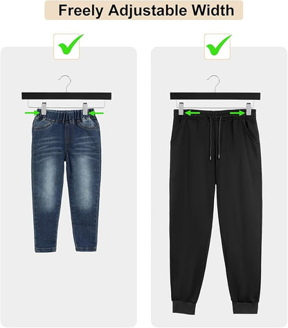 TOPIA HANGER Black Wood Pants Hangers, Wooden Skirt Short Jeans Trouser Hanger with Smooth Surface 360° Swivel Hook Anti Rust 2 Adjustable Clips, 20 Pack, CT10PB20