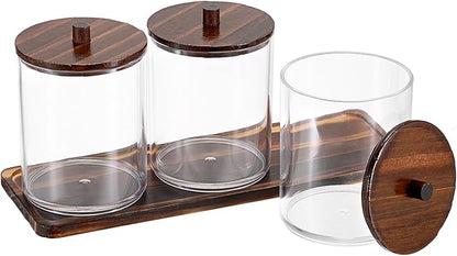3 Packs Acrylic Cotton Swab Holder Qtip Holder Bathroom Accessories Storage Container with Tray Qtip Dispenser with Lid for Dental Floss