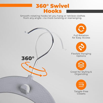 Plastic Hangers 10 Pack, Cascading Slim Space Saving Clothing Hangers with 360° Rotating Hook, Non Slip Clothes Hangers for Sweater Shirt, Heavy Duty Coat Hanger with Inner Hook for Closet, Grey