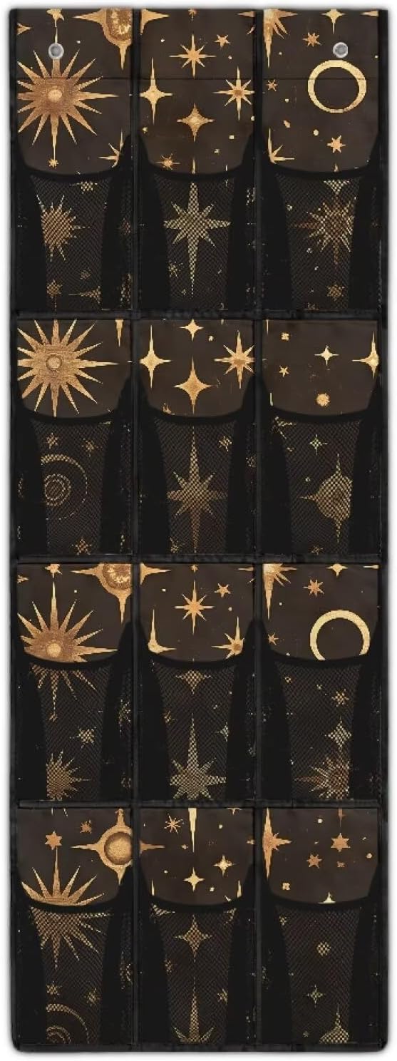 Star Moon Over the Door Shoe Organizer 12 Large Breathable Mesh Pockets Sturdy Oxford Fabric Shoe Rack for Door Bedroom Bathroom