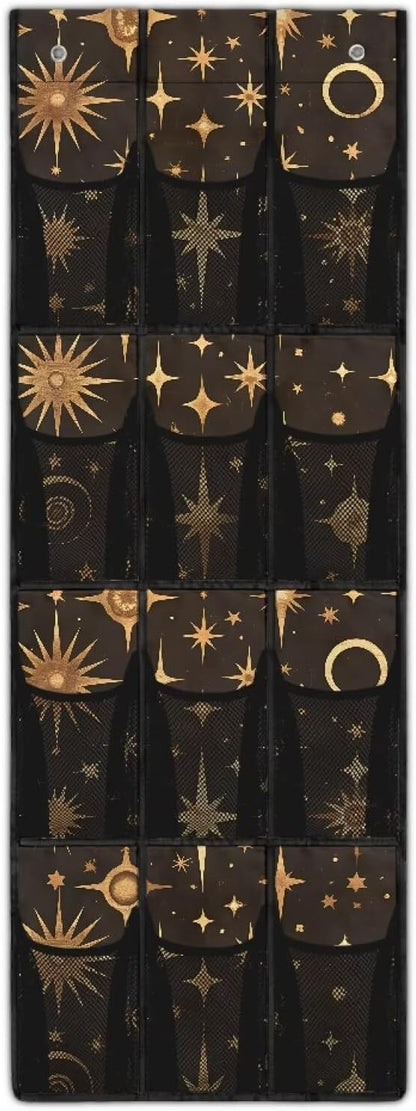 Star Moon Over the Door Shoe Organizer 12 Large Breathable Mesh Pockets Sturdy Oxford Fabric Shoe Rack for Door Bedroom Bathroom