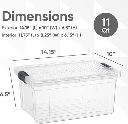Superio Small Clear Plastic Storage Bin with Lid, 11 Qt, Non-Toxic, BPA Free, Odor Free, Organizer Storage Box, Stackable Plastic Tote for Home, Garage, School, and Office