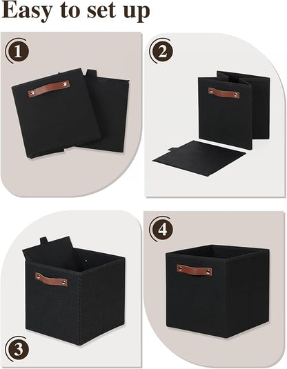 Temary 11x11 Storage Cubes Fabric Cube Storage Bins with Handles Clothes Storage Boxes Baskets for Organizing Home, Shelf, Closet (Black, 11 x 11 x 11)