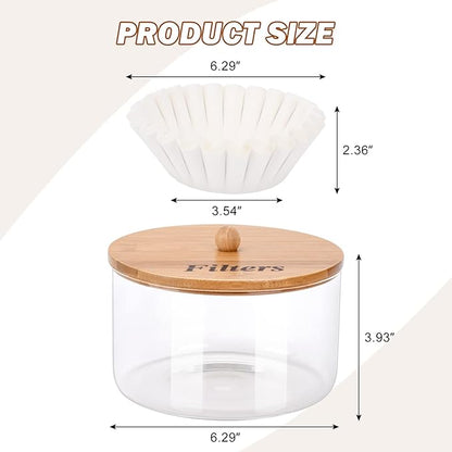 Coffee Filter Holder with Lid,Glass Coffee Filter Storage Container,Coffee Filter Dispenser,Rustic Coffee Filter Organizer Basket,Coffee Filter Container for Counter, Coffee Bar Accessories Decor