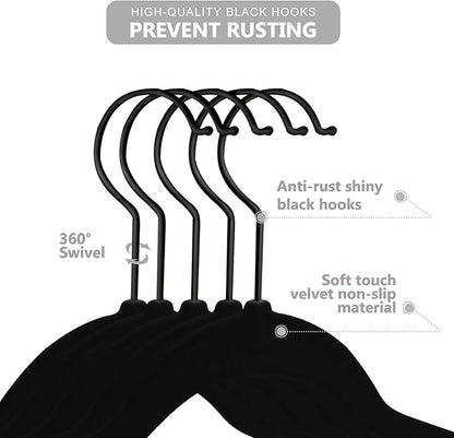 MIZGI Baby Velvet Hangers,Non-Slip Kids & Toddler Hangers,11.8 Inch Hangers for Baby Clothes,Pack of 50(Black/Black)