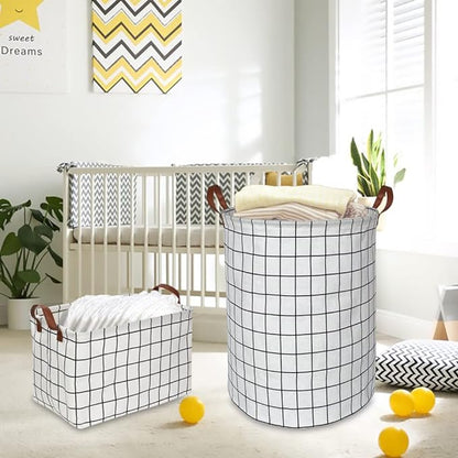 CLOCOR Rectangular Storage Basket,Collapsible Cute Pattern Storage Bin,Waterproof Coating Storage Box with Handles,Gift Baskets,Shelf Basket (white checks)