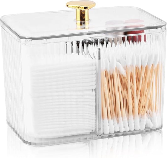 Qtip Holder Dispenser, Clear Bathroom Organizer Accessories Clear Swab Holder for Cotton Ball, Cotton Swab, Vanity Makeup Organizer, Floss Container (Transparent)