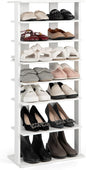 Giantex 8-Tier Wooden Shoe Rack, Patented Double Row Shoe Organizer for 16 Pairs, Customizable Height, Space-Saving Shoe Storage Stand for Entryway, Hallway, Living Room, Bedroom (White, Double)