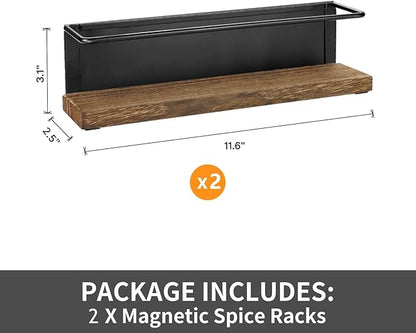 2 Pack Strong Magnetic Spice Rack Organizer for Refrigerator and Microwave Oven, Metal Fridge Shelf, Space Saver for Kitchen Organization and Storage, Black
