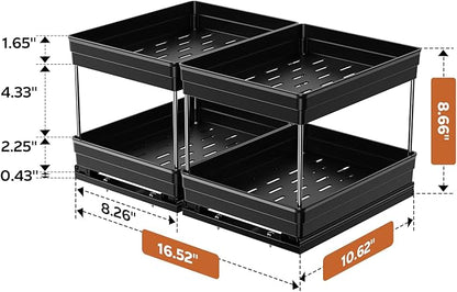 Mystozer Pull Out Spice Rack Organizer for Cabinet, Slide Out Spice Racks Organizer, Easy to Install Spice Cabinet Organizers, 8.26''Wx10.62''Dx8.66''H, 2 Packs-2 Tiers (Black)