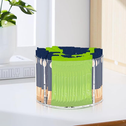 Drink Packet Organizer - Rotating Lazy Susan Organizer, Clear Drinks Mix Packet Holder with 4 Compartments, Water Packet Storage for Counter Top Drink (2PCS)