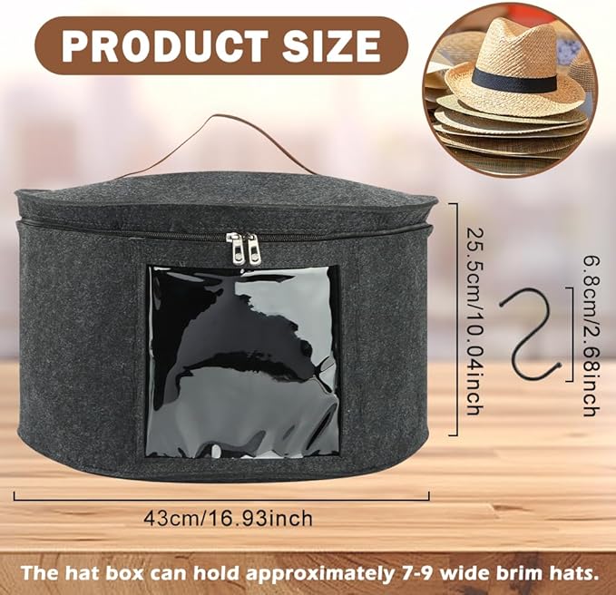 Kakalote Hat Box,Hat Storage Box,Stackable Round Brim Hats Organizer Bag Container,Large Capacity Storage Box for Stuffed Animal Toy Storage,FoldableTravel Cap Boxes