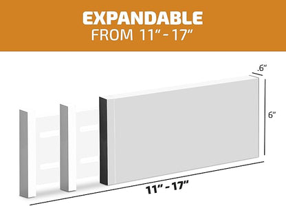 6-Pack Drawer Dividers - 6 Inches High, Adjustable 11 to 17 Inches Bamboo Drawer Organizer, Large Expandable Separator for Clothes, Dresser, Bedroom, Bathroom, Baby, Office, Kitchen Utensil, White