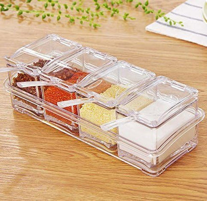 ParaCity Kitchen Gourmet Acrylic Seasoning Box with 4 Serving Spoons, Nice Design for Kitchen (Seasoning Box)