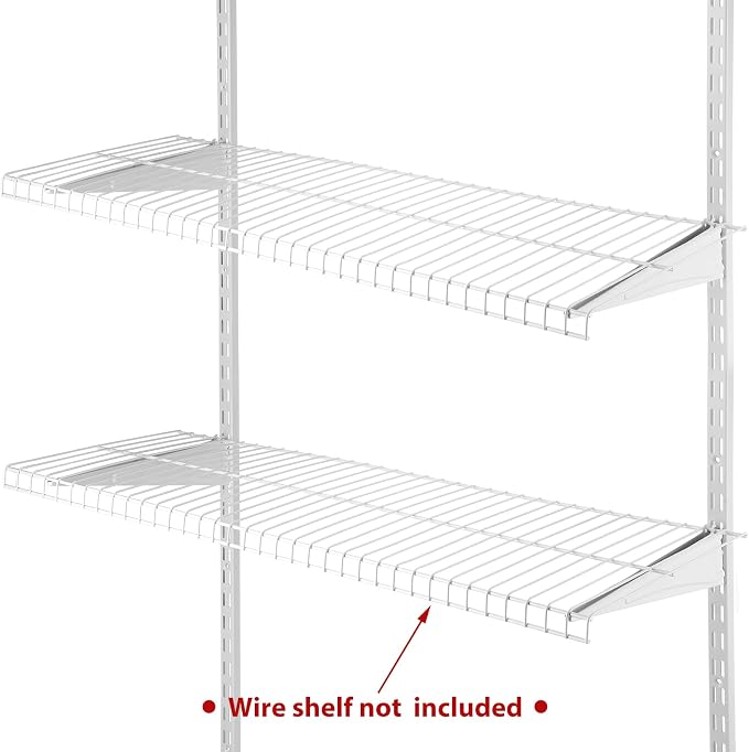 CroBlissful 47.5 Inch Twin Rail Upright Wall Shelving System with 12 Inch Locking Shelf Bracket Adjustable Closet System Heavy Duty Metal Support for Deep Wire Shelving Closet (8 Pcs)