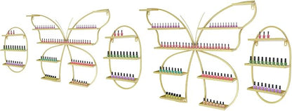 Butterfly Wall-Mounted Nail Polish Rack Set of 5-11LBs/Rack Capacity, Adjustable Cosmetic Display for Salon & Home Spa (Gold)