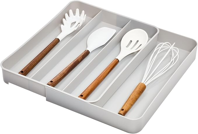 iDesign Eco Recycled Plastic Expandable Drawer Organizer Utensil Tray, Gray