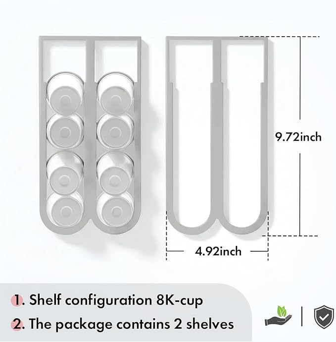 2Pcs Light Grey Coffee Pod Holder for Keurig K-Cup, Side Mount Storage Organizer, Wall Mount Design, Space Saving K cup holder, Perfect for Counters Small Space(2 Packs/for 16 K Cups)