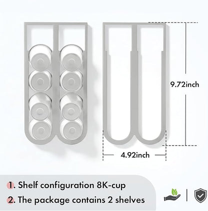 2Pcs Light Grey Coffee Pod Holder for Keurig K-Cup, Side Mount Storage Organizer, Wall Mount Design, Space Saving K cup holder, Perfect for Counters Small Space(2 Packs/for 16 K Cups)