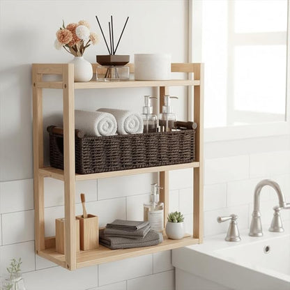 CubesLand Wicker Toilet Storage Basket Tray Organizer W/Cut Out Handle, Slim Decorative Basket for Countertop, Shelves And for Versatile Home Decor, Living Room, Nursery Organization, Brown