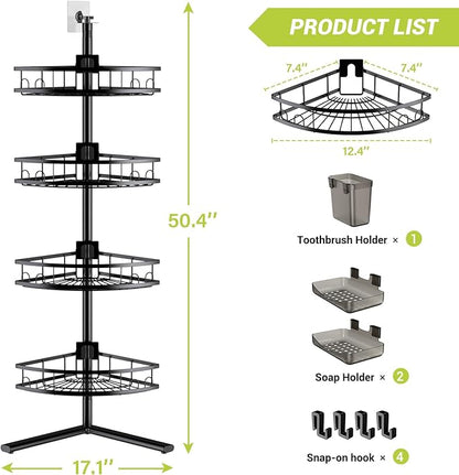 Aitatty Corner Shower Caddy Standing: 4-tier Rustproof Shower Organizer Shelf - Floor Shower Corner Shelf Rack Stand for Bathroom Black