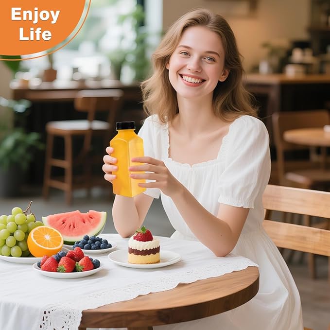 10 Pcs 12oz Plastic Juice Bottles With Caps, Reusable Food Grade Chear Juice Containers for Juicing, Smoothies, Coffee, and Other Beverages
