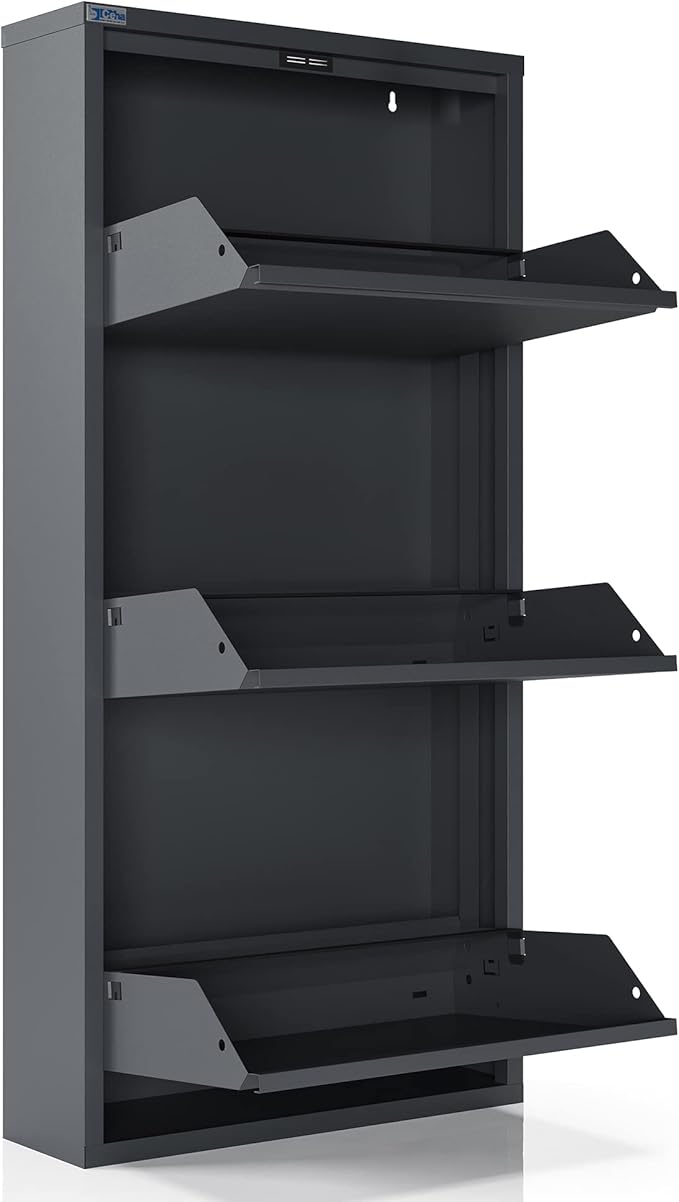 CEHA 3 Tier Metal Shoe Cabinet with Cover, Durable Shoe Storage Organizer for Entryway, Space Saving Shoe Shelf Closet, 5.91" x 40.6" x 19.68", Anthracite