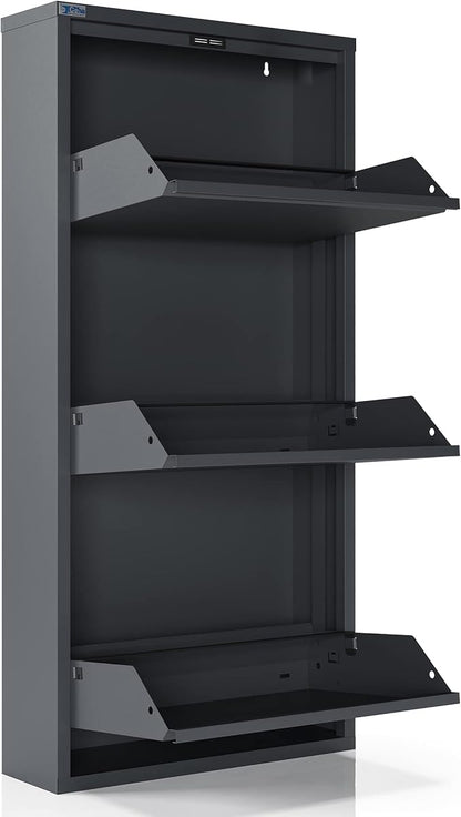 CEHA 3 Tier Metal Shoe Cabinet with Cover, Durable Shoe Storage Organizer for Entryway, Space Saving Shoe Shelf Closet, 5.91" x 40.6" x 19.68", Anthracite