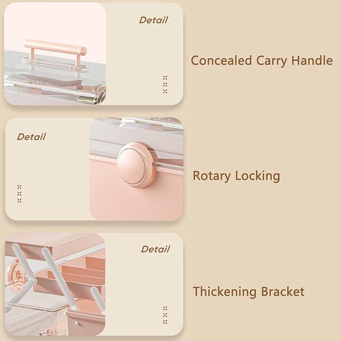 WMM Makeup Storage Organizer, Large Capacity Makeup Organizer with Transparent Visual Cover, Handle 3 Layers Portable Cosmetic Storage Box Easily Organize Your Cosmetics, Jewelry and Hair Accessories