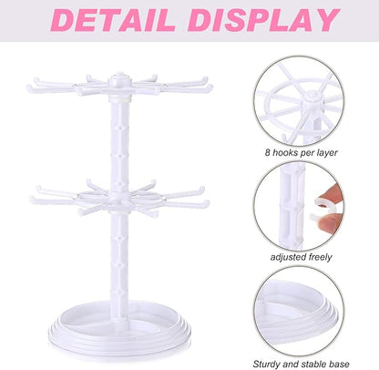 2 Pack Keychain Display Stand Rotating Jewelry 2 Tier Necklace Holder Plastic Spinning Bracelet Hanging Organizer Rotating Rack Earring Bracelet Stands for Vendors Malls Counter Dressing Table