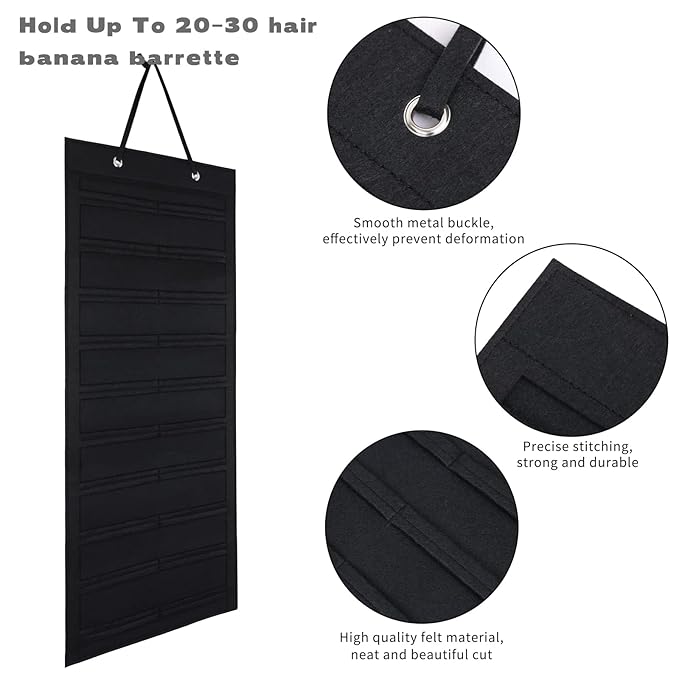 Large Hair Clip Organizer for Teen Girls - Claw Clip Storage for Wall, Door, Closet (Black-A)