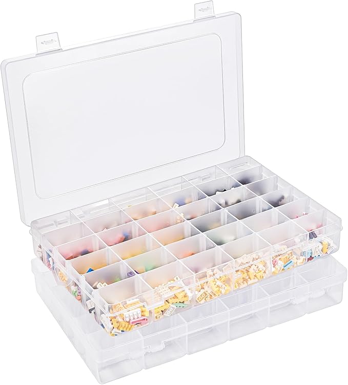 Benbilry 2 Pack 36 Grids Clear Storage Containers Plastic Organizer Box Craft Storage Boxes with Adjustable Dividers for Beads Organizer Art DIY Fishing Tackles Jewelry Crafts