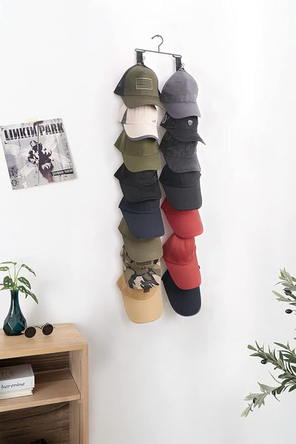 Mkono Closet Storage Rack Baseball Cap Keeper Hanger with 16 Hooks Modern Multifunctional Organizer for Door and Wall Fit Most Hats,