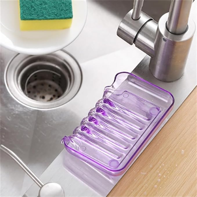 Purple Rectangular Soap Dish, 5.1 x 3.7 Inches, Plastic, Suction Cup, Space-Saving, Drainable, Bathroom & Shower Soap Holder