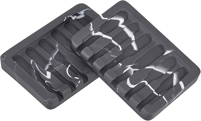 INIUNIK 2PCS Self Draining Soap Dish - Marble Look Soap Holder Tray Savers Box Container Sponge Holder for Bathroom Shower Kitchen, Black