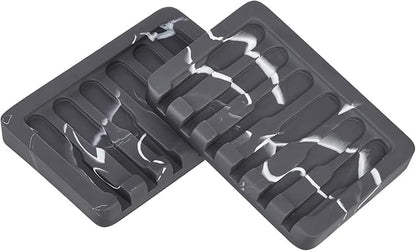 INIUNIK 2PCS Self Draining Soap Dish - Marble Look Soap Holder Tray Savers Box Container Sponge Holder for Bathroom Shower Kitchen, Black