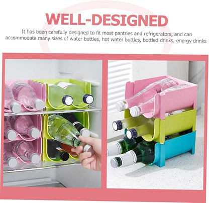 3pcs Stackable Beer and Beverage Organizer Rack Multi-function Plastic Drink Storage for Refrigerator Easy- Can Holder Space-saving Kitchen Rack Pink