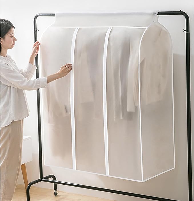 Garment Clothes Cover Storage Bag, 35" Hanging Garment Bags for Closet Storage Large Clear Window Hanging Clothes Storage Garment Rack Cover Coat Protector for Suit Coats Closet Storage