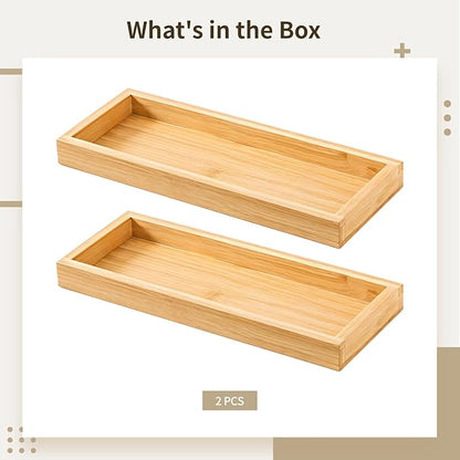 2 Pcs Bamboo Utensil Organizer Set, Small Silverware Organizer with Two Versatile Trays, Wooden Drawer Storage Solution for Kitchen Essentials, 29 x 11 x 3 cm, Natural Finish