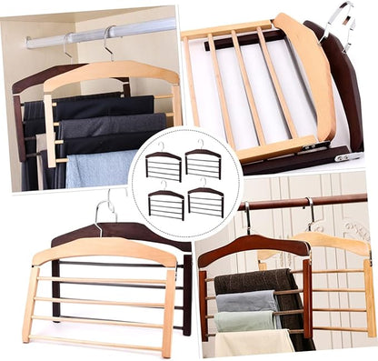 4pcs Wooden Clothes Hanger Organizer Multi Non- Design for Pants and Accessories Space-Saving Closet Versatile Drying Hanger Rotatable Hooks