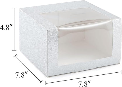 LADYBRO 10 Pack 7.8" x 7.8" x 4.8" Black Gift Boxes with Window Display for Hat Storage Containter for Baseball Caps (Fitted, Snapbacks, Trucker) (Glitter Silvery, 7.8" x 7.8" x 4.8")