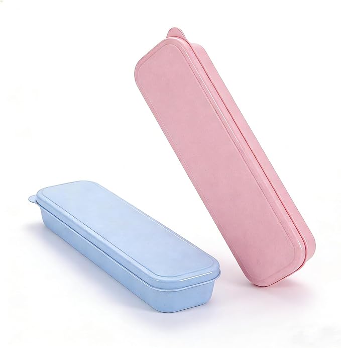 Travel Cutlery Case Portable Utensil Holder Travel Silverware Case Flatware Storage Box Camping Utensils Cases for Fork Spoon Chopsticks Lunch Box, 8.26 x 2.1 Inches (Blue, Pink, Small)