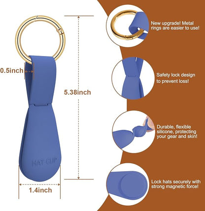 Fikoksol Magnetic Hat Clip for Travel - Silicone Magnetic Clips Hat Holder for Bags, Purses, Luggage & Beach Hats - Secure Hats Organizer Hook Clip for Totes, Vacation Essentials (2Pcs Navy)