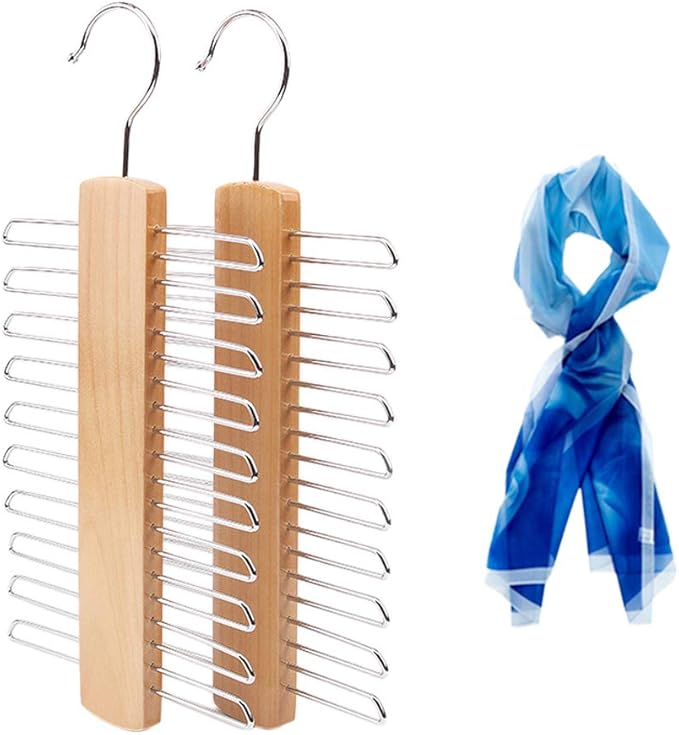 Wooden 20 Bar Tie Rack Hanger - Scarf, Belt, Accessory Organiser, White Solid Wood Tie Hanger 23x3.8x1.2cm