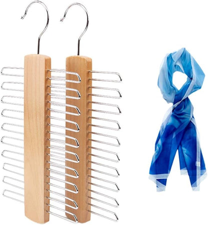 Wooden 20 Bar Tie Rack Hanger - Scarf, Belt, Accessory Organiser, White Solid Wood Tie Hanger 23x3.8x1.2cm