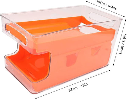 Fridge Organisers for Soda Can, 2 Tier Soda Can Rack Fridge Storage Shelf Can Storage Holder Fridge Dispenser Holds for Pantry Refrigerator (Orange)