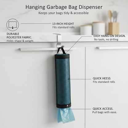 Hanging Garbage Bag Dispenser, Polyester Cabinet Door Organizer for Standard Rolls, 13-Inch Height (1 PC)