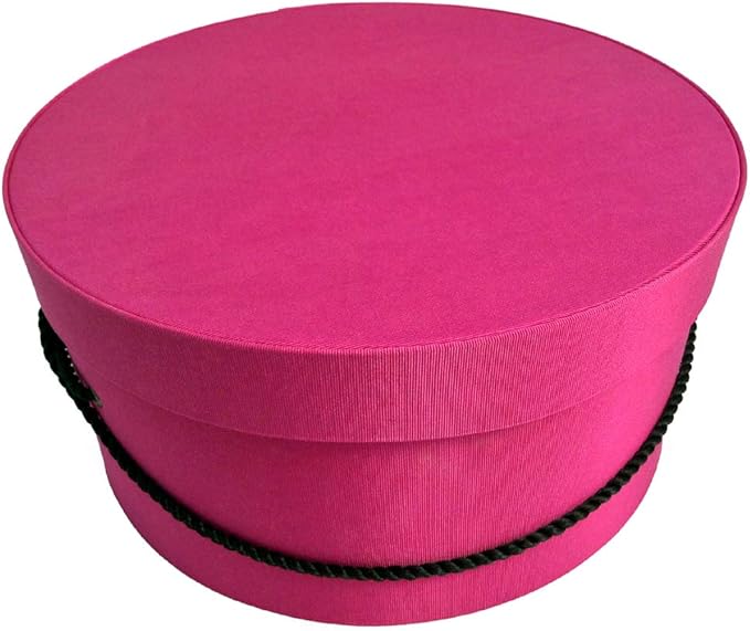 Sarah's Hat Boxes Classic Cerise Hat Box – 16.75" x 8.5" (Dia. x Ht.) Handmade in USA – Odorless Non-Toxic Adhesive, Cording Handle – Premium Storage for Hats & Accessories
