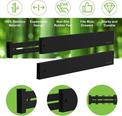 ANTOWIN Bamboo Drawer Dividers Organizers, Expandable Drawer Separators Splitter,17-22 inches Long Adjustable Spring-loaded Organizer for Large Utensil, Clothes, Tools Drawers (Black)